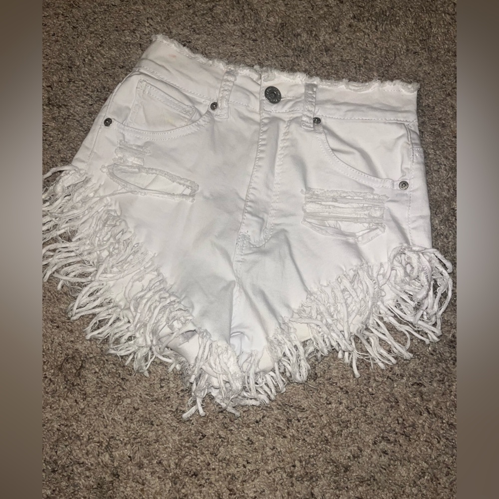 White Frayed Denim Women Shorts